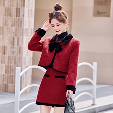 小香风套装2025春秋小个子高级感网红洋气红色短裙两件套职业装女，女装套装/套裙，韩宇舍