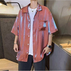 银光棉衬衣偏光反光短袖衬衫宽松百搭开衫ins防嗮衬衣CS302-P35，男装T恤，电商A020