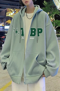 H177P70加绒75美式高街连帽卫衣秋冬外套ins潮牌拉链开衫宽松图片