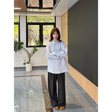 网图有货美式高级感条纹长袖衬衫男女休闲情侣衬衣外套A1301-P48，男装衬衫，星座1505
