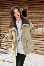 大毛领中长款收腰派克服2025年冬季新款白鸭绒保暖外套，女装派克服，贝蕾酷儿