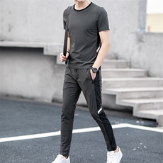 夏季男式短袖长裤透气两件套运动休闲圆领修身t恤套装，男装休闲套装，电商B360