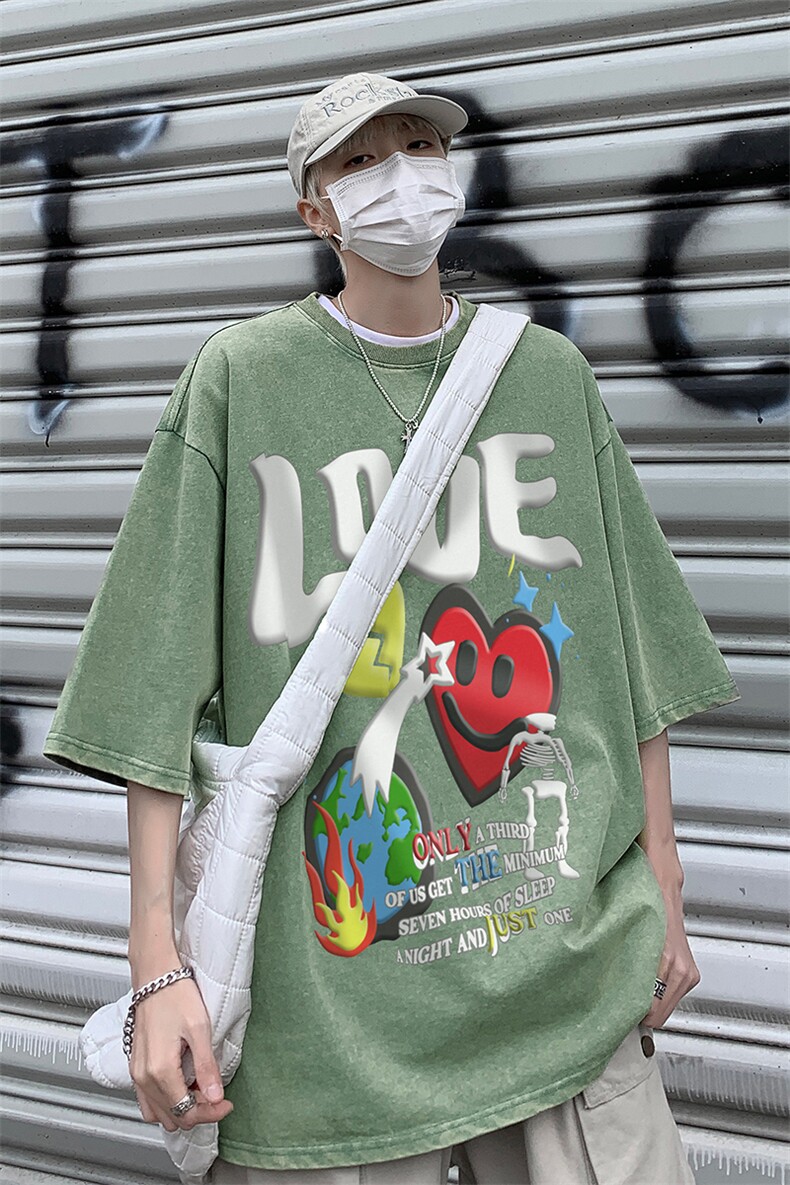 B239-X1027-P38美式字母做旧水洗短袖落肩袖短袖T恤男,男装T恤,星座514-2(原B239)