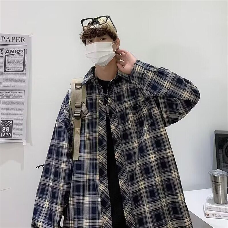 日系复古秋季衬衫男咖色男生穿搭格子衣服高级感青少年长袖衬衣,男装衬衫,星座218-1（原230）