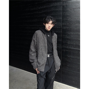 马海毛连帽毛衣彩斑绒刷毛连帽开衫男款秋冬穿搭针织外套 MY9804图片