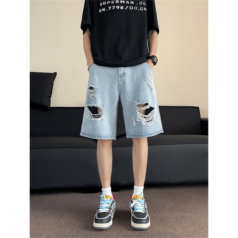 高街牛仔短裤男士韩版潮流破洞百搭2024夏季ins五分裤RK1777-P37,男装牛仔裤,星座412-3