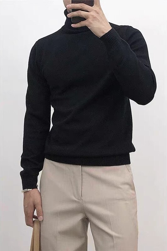 老钱风毛衣韩版纯色高领打底衫男生内搭针织衫上衣A832-P38特,男装T恤,电商A243