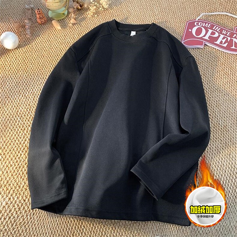 抖音得物品质美式高街重磅曼巴棉结构硬阔boxy版潮牌卫衣长袖T恤，男装T恤，电商A486