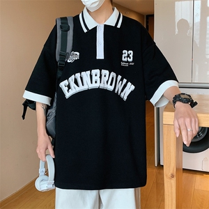 1港风polo衫男休闲潮大码情侣风翻领短袖T恤DP7741P45控68图片