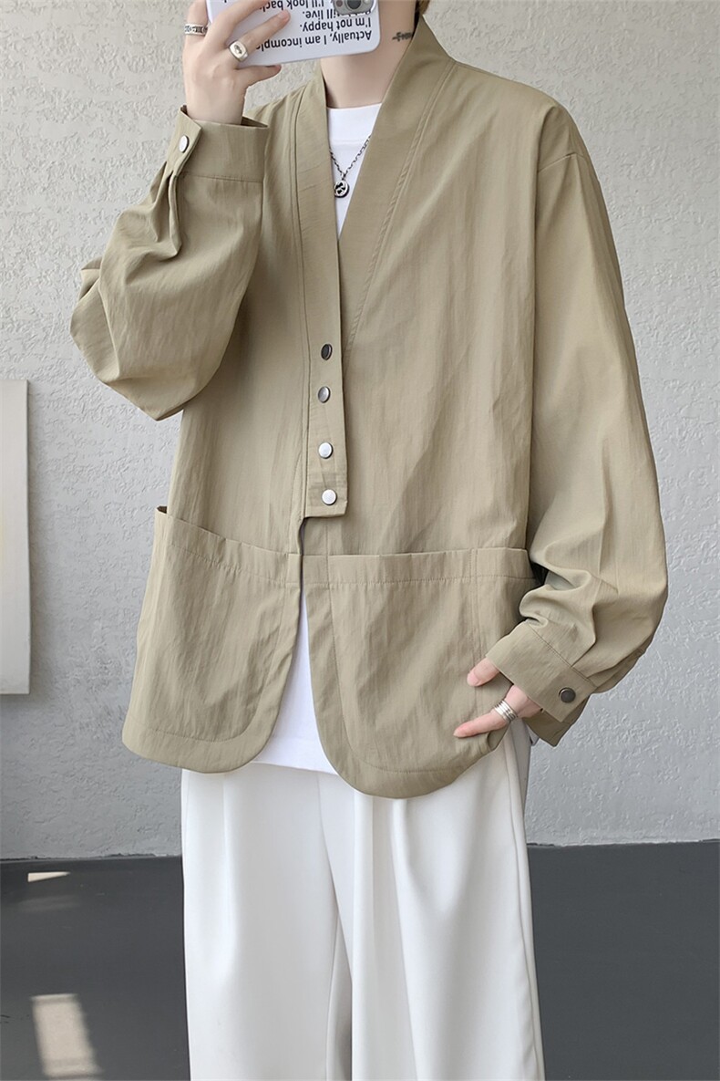 现货CS1161-p55新款高品质小众叠穿开衫大码衬衫上衣外套,男装衬衫,电商A059