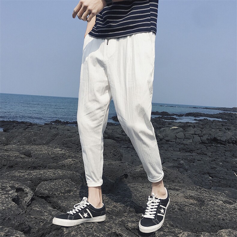 2021夏季新品时尚潮流束脚纯棉休闲哈伦小脚九分长裤男DS64T图片