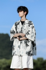 水墨花卉短袖花衬衫冰丝度假痞帅衬衣高级感夏威夷外套DC5015/P35，男装衬衫，电商B238