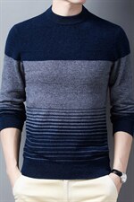 2023秋季新款中年男士长袖纯羊毛衫毛衣圆领拼色针织衫休闲毛衣，男装针织衫/毛衣，电商B212（原钱塘6029）