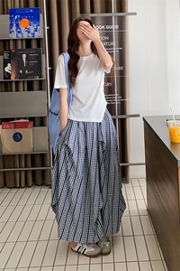 韩系格子半身裙套装女2025夏新款设计感不规则T恤短袖上衣两件套图片