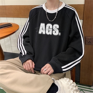 美式三杠条纹复圆领卫衣秋冬男女宽松长袖SW2475 -P45控68 50棉图片