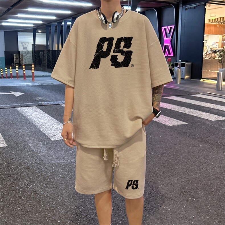 套装！华夫格套装短袖T恤短裤男TZ214-特P38,男装牛仔裤,电商B367