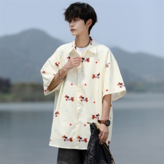 8XL-M腊肠狗花衬衫男短袖夏季冰丝薄款花衬衣寸衫外套DC28003P38，男装T恤，电商B312