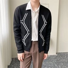 轻熟时尚商务休闲V领开衫男针织衫提花编织黑色毛衣外套男款MG02，男装针织衫/毛衣，星座506
