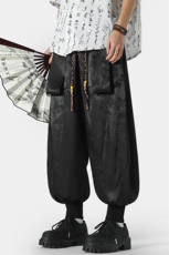 特批P42无差价夏季新中式龙纹印花宽松大码冰丝束脚灯笼裤男K1369，男装休闲裤，电商A082