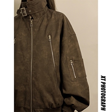 1扎染做旧面料双拉链大口袋情侣大码M-5XL夹克女JK77867P90控148，女装短外套，星座226-2