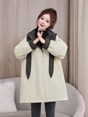 高端羽绒服女撞色格子拼接连帽中长款派克服冬2025新款白鸭绒外套，女装羽绒服，牡丹诺