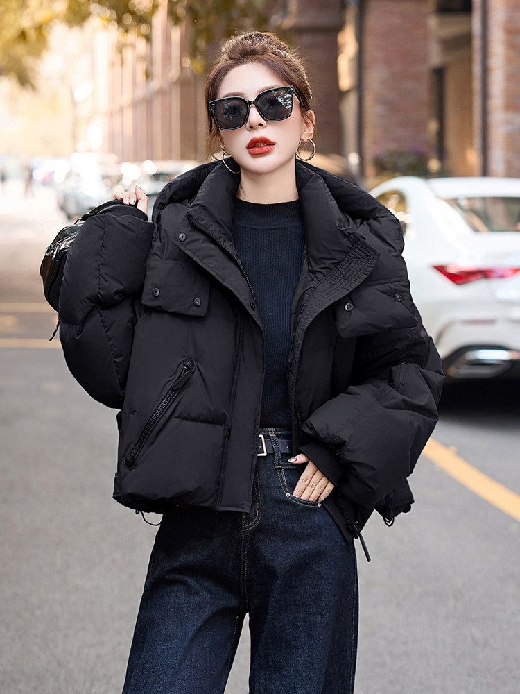超好看紫色短款羽绒服女2024冬新款小个子宽松时髦洋气白鸭绒外套,女装羽绒服,伊仟回