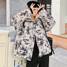 新中式国风水墨印花立领短款羽绒服女冬2024年新款独特超好看外套，女装羽绒服，2C085