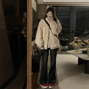 羊羔毛外套女新款情侣宽松百搭加绒加厚开衫棉服C552-P120图片