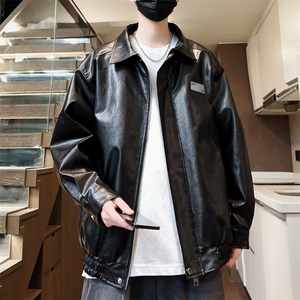 秋季贴标皮夹克男翻领皮衣青年外套潮流大码A266-PY006-P80控138图片