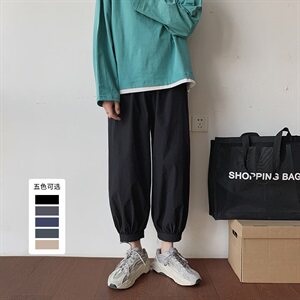 简约INS中性休闲裤纯色阔腿灯笼裤束脚裤哈伦裤潮裤子K54TP35图片