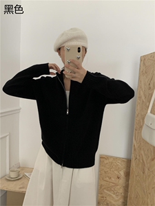 女士秋冬10%羊绒全拉链开衫纯色简约黑色宽松显瘦外套图片