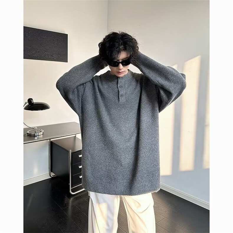 韩式基础简约纯色亨利领纽扣休闲针织衫时尚流行打底毛衣578,男装针织衫/毛衣,星座310B-2