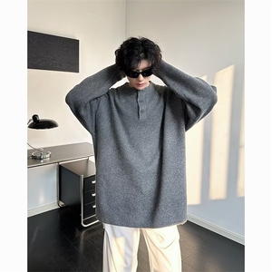 韩式基础简约纯色亨利领纽扣休闲针织衫时尚流行打底毛衣578图片