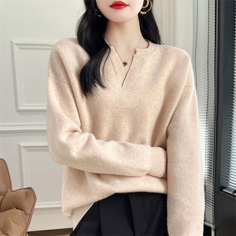 女V领羊毛衫2024秋冬新款宽松长袖针织衫休闲百搭，女装羊毛衫，蒙特羊绒