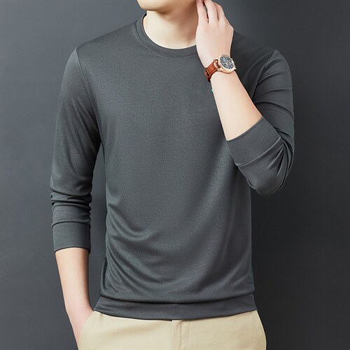 男士新款长袖t恤圆领2023春季薄款中年棉T卫衣男上衣服打底衫，男装Polo衫，电商B212（原钱塘6029）