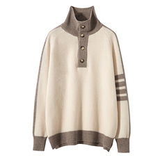 2025年秋季新款百搭七针三道杠扣子半开领，女装羊毛衫，宏杨羊绒
