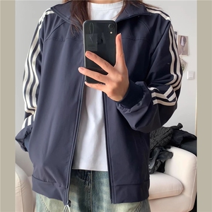 JK757-P50三条杠外套男女春秋季cleanfit短款立领夹克图片