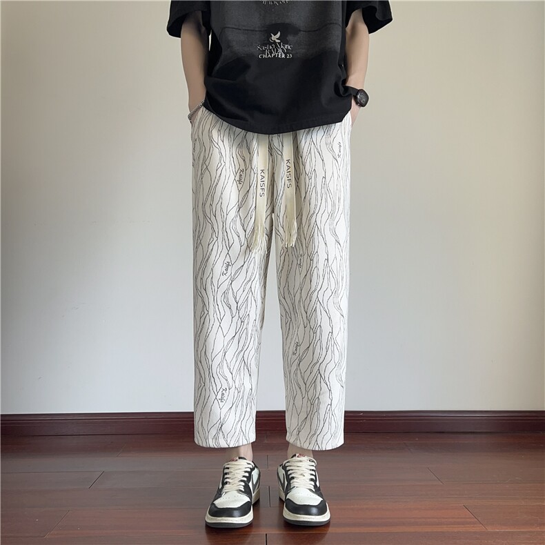 夏装时尚宽松休闲格子九分裤男士菠萝裤垂坠感短裤K2506*P35控58,男装牛仔裤,星座227-1