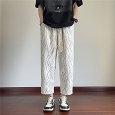 夏装时尚宽松休闲格子九分裤男士菠萝裤垂坠感短裤K2506*P35控58，男装牛仔裤，星座227-1