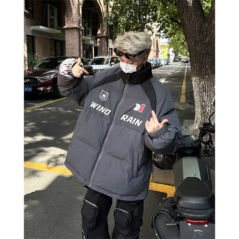 MY960-P125控178抖音品冬季美式高街插肩袖立领棉服男女宽松外套,男装棉衣,电商A058-1（原电商C417）