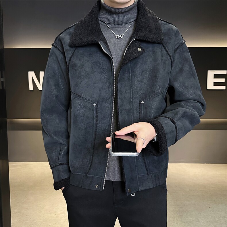 皮毛一体外套男冬季2025新款加绒加厚美式皮夹克A313-25B696-P185,男装夹克,电商A313
