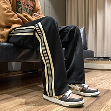 K3197-P48春装潮牌美式中性男女情侣侧织带垂坠感拖地休闲卫裤，男装休闲裤，电商A009A（原A058A）
