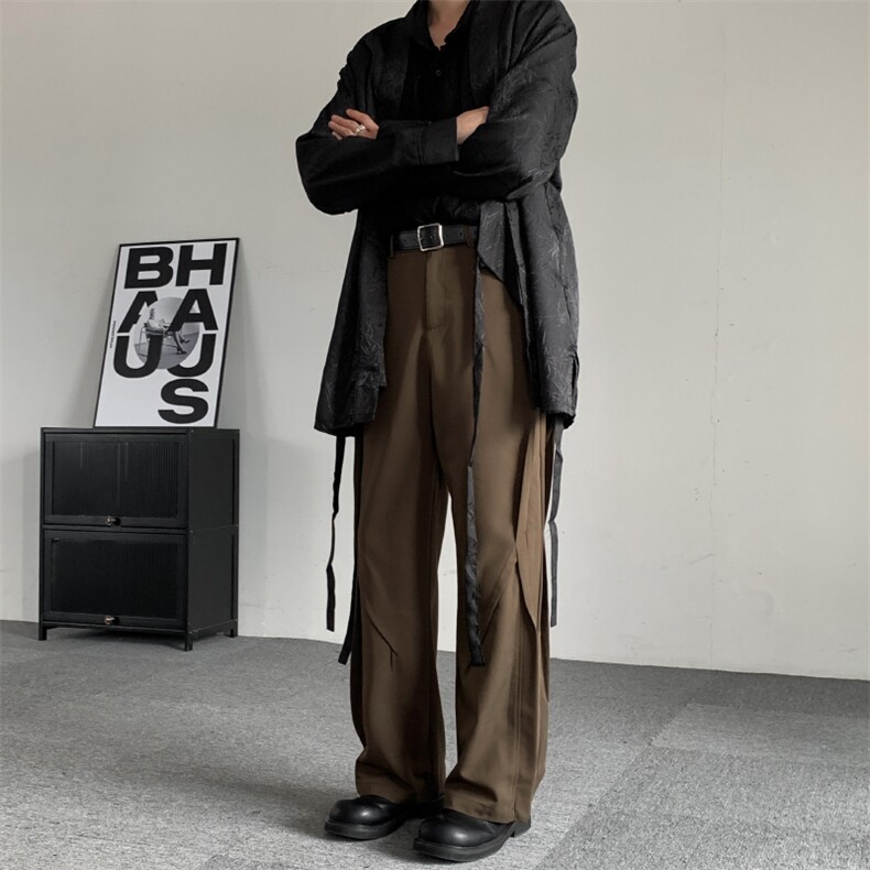 春秋日系复古垂感西裤山本风堆叠小众特殊设计感喇叭裤拖地裤,男装西裤,星座909