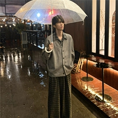 现货假两件新款潮流拼接开衫针织懒惰风毛M266特P75，男装卫衣，星座205-3