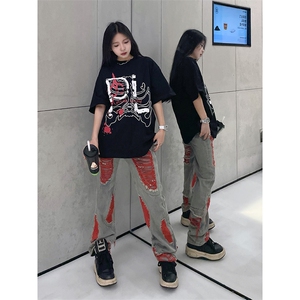 B221 新景秋装美式ins高街暗黑小众假破洞牛仔裤LK22039-P65控88图片