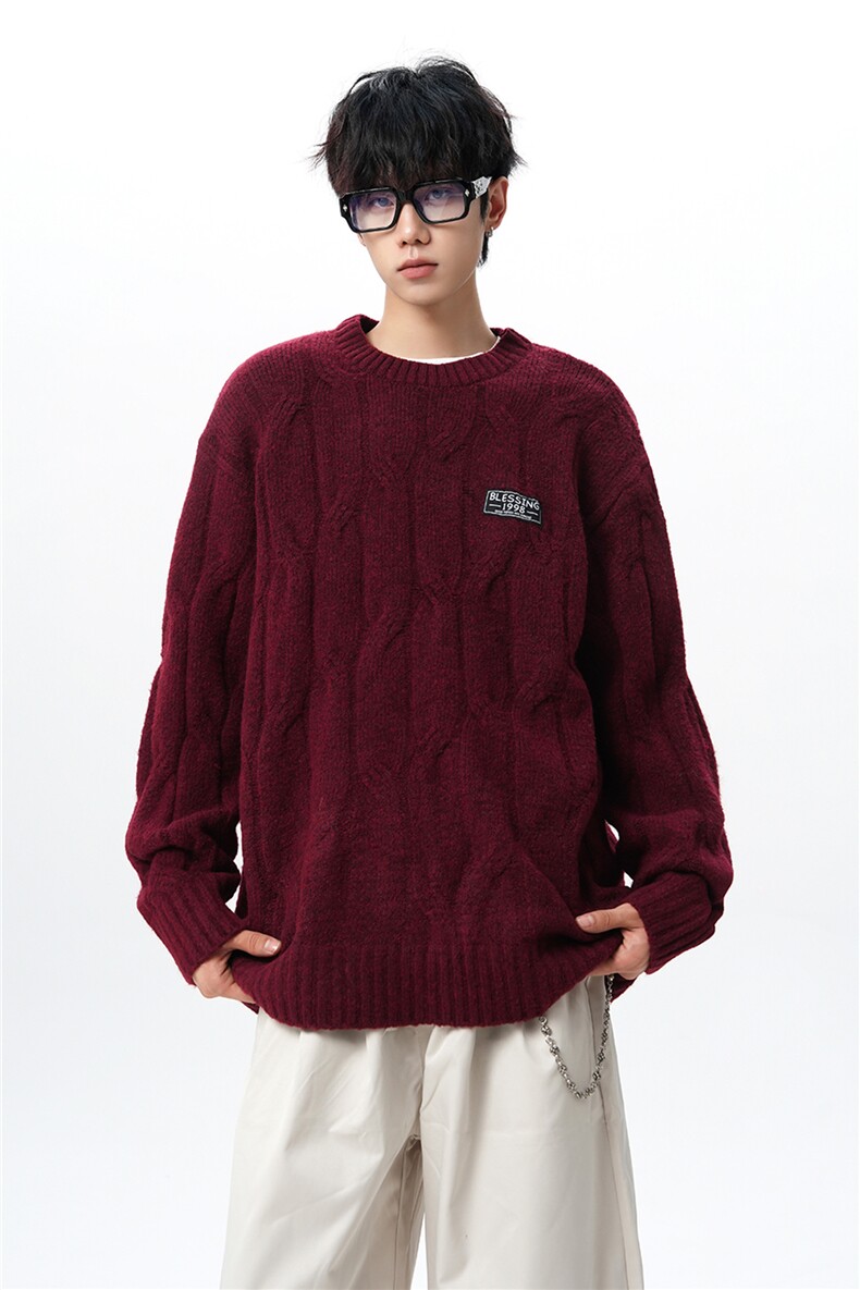 8XL-M圆领毛衣男秋冬慵懒风宽松情侣装麻花针织羊毛衫MY19004P68,男装针织衫/毛衣,电商B312