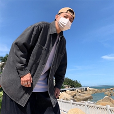 牛仔长袖衬衫男美式复古休闲工装衬衣潮牌高街痞帅外套W13888-p52，男装衬衫，星座1008