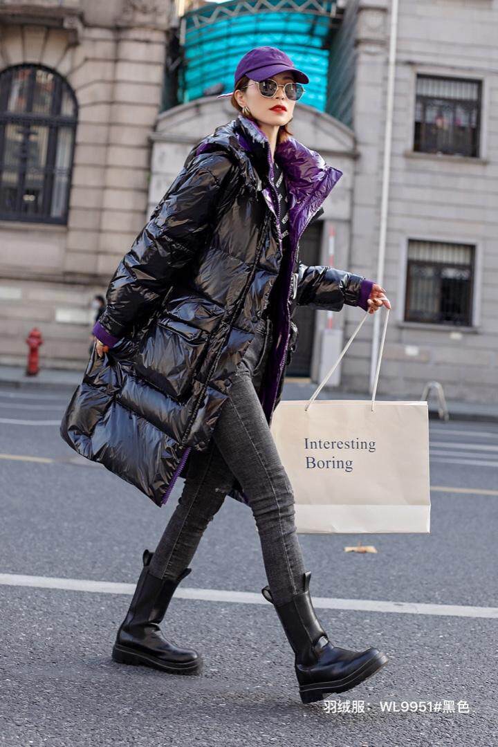 2021年冬季新款撞色韩版时尚显瘦中长款羽绒服现货大量供应，女装羽绒服，婉伦