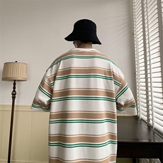 夏季纯棉高质量短袖条纹T恤宽松舒适T47p35，男装T恤，星座1013