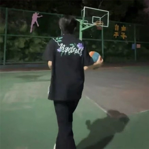 【现货】DAT45-1-特P38紫色玫瑰印花短袖T恤夏季宽松男女半袖体恤图片